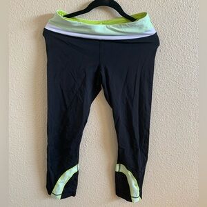 LULULEMON Women’s Black With Lime Green Waistband Leggings 🌴